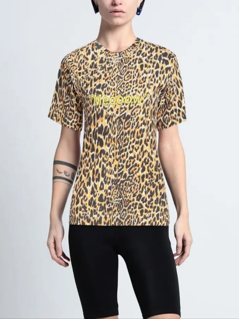Paco Rabanne Yellow & Black Leopard 'Meoow' Short-Sleeve Tee